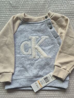Calvin Klein Baby Raglan Sweatshirt in Cream & Light Gray